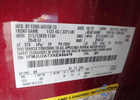 2019 Ford Expedition Limited из США, поврежденный, VIN 1FMJU2ATXKEA86478